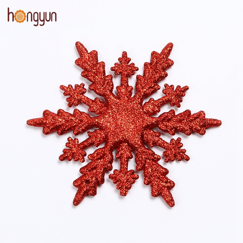 Xmas Party Decorations Christmas Red Plastic Mini Glitter Snowflakes Ornaments For Sale