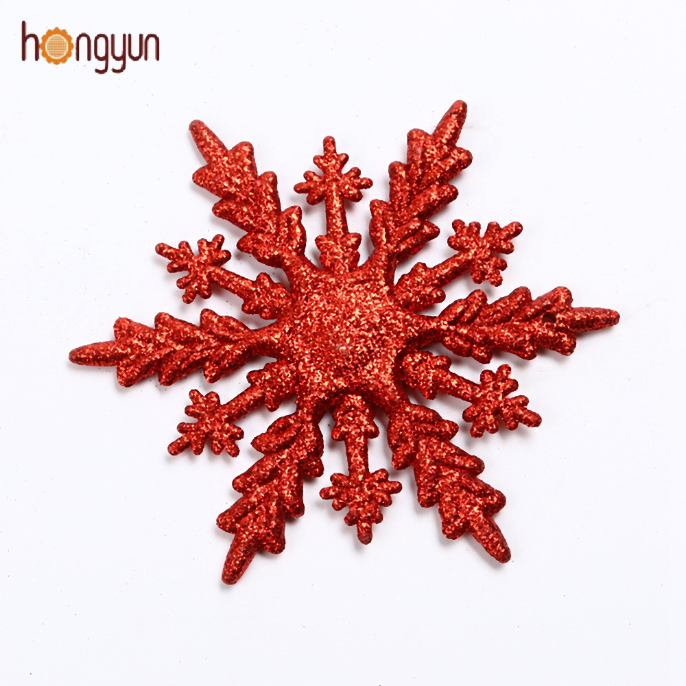 Xmas Party Decorations Christmas Red Plastic Mini Glitter Snowflakes Ornaments For Sale