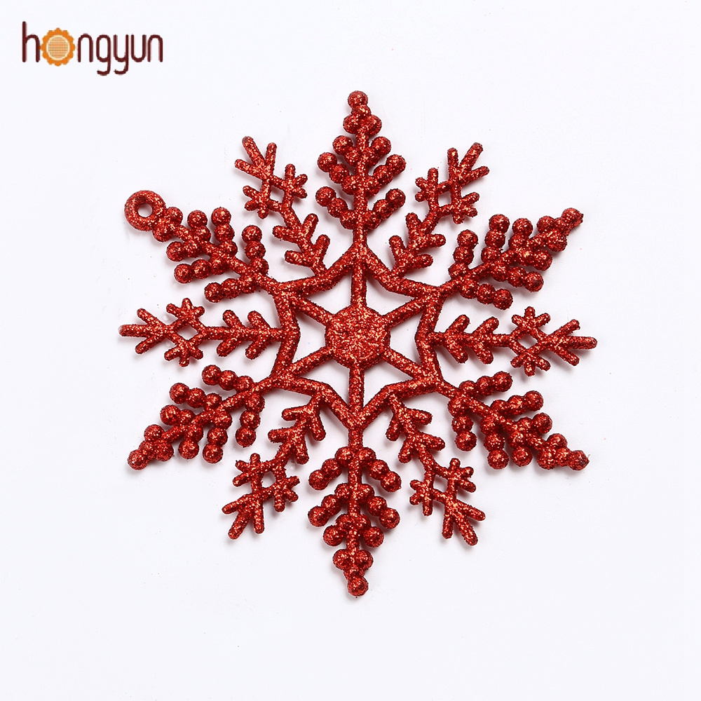 Xmas Party Decorations Christmas Red Plastic Mini Glitter Snowflakes Ornaments For Sale