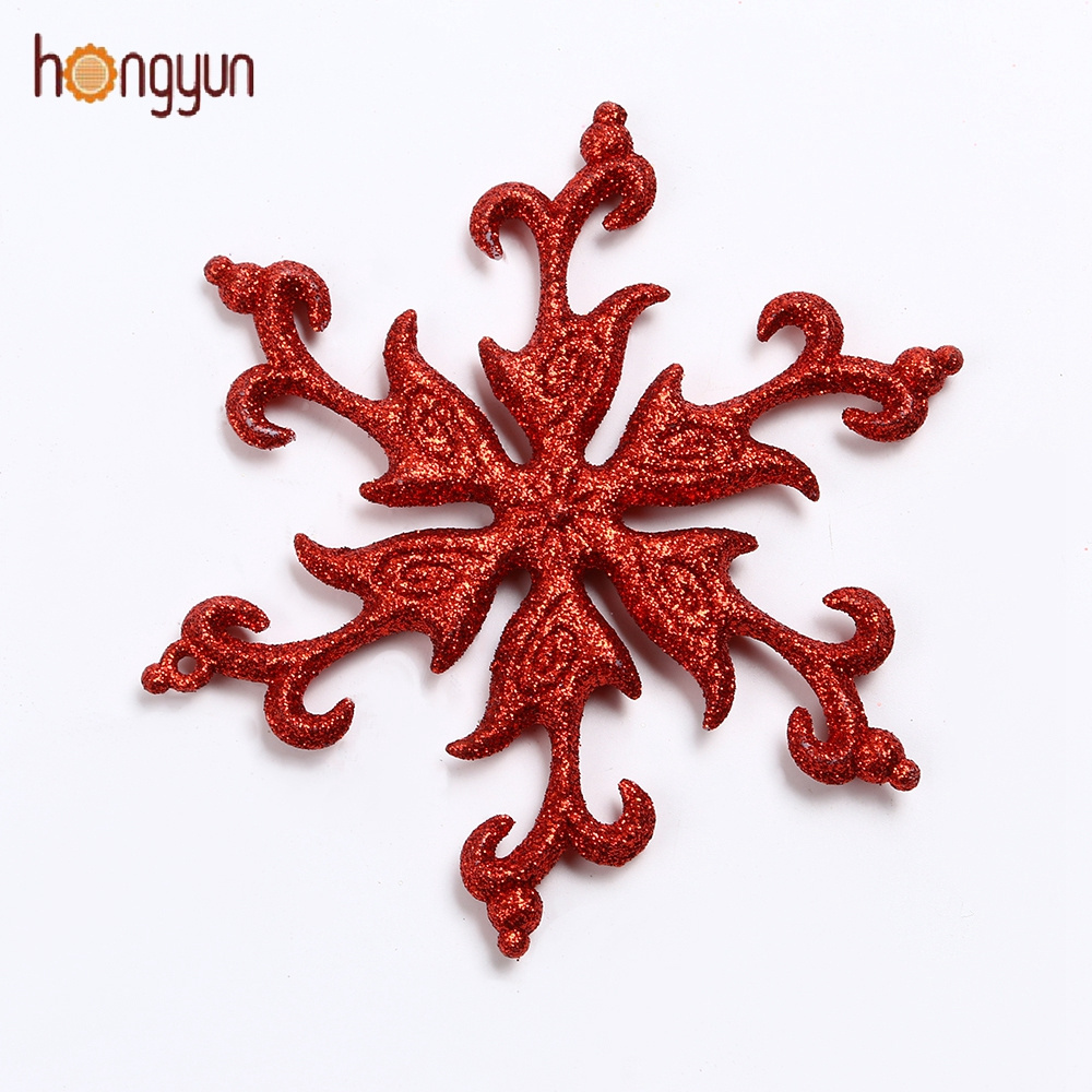 Xmas Party Decorations Christmas Red Plastic Mini Glitter Snowflakes Ornaments For Sale