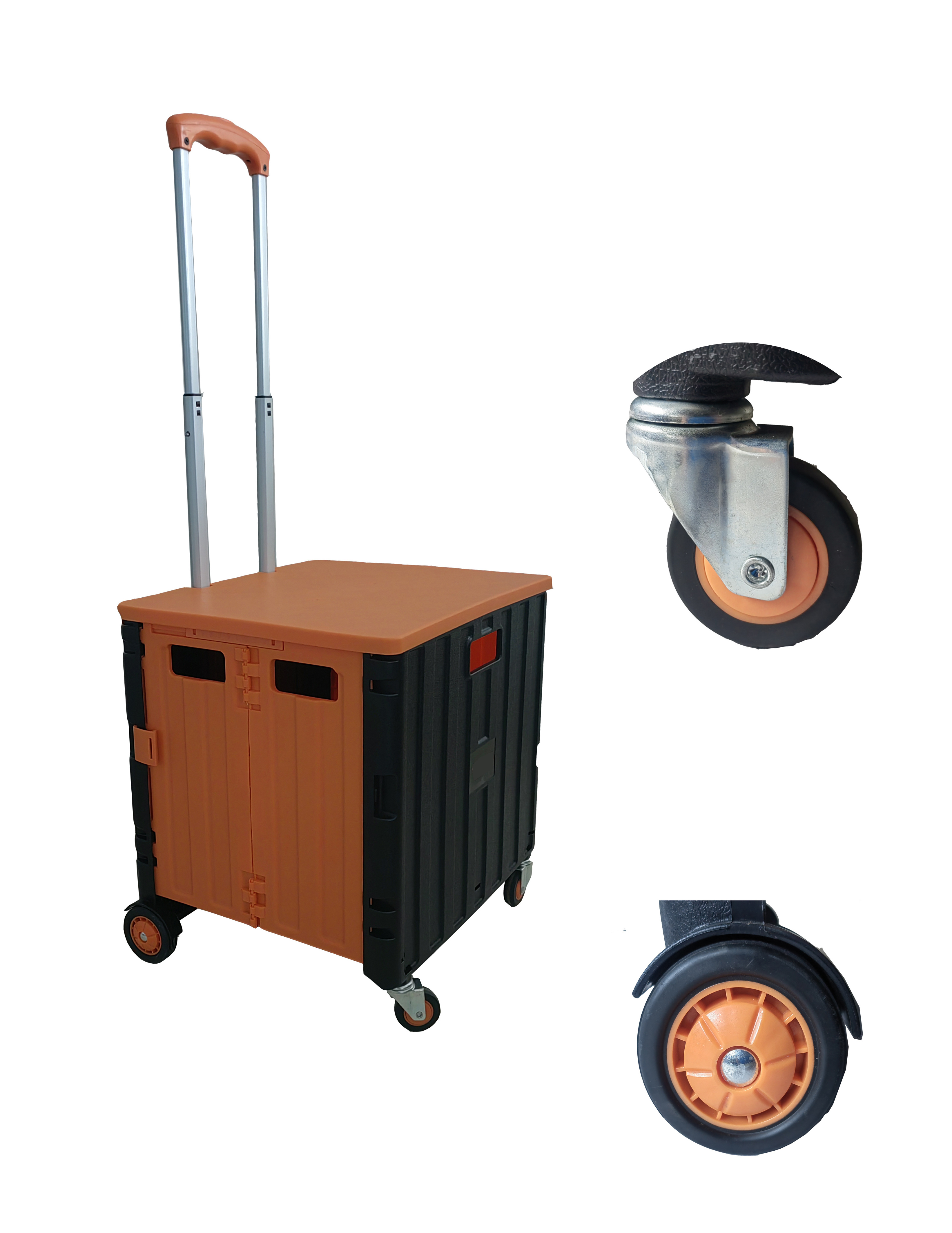 plastic folding shopping cart trolley  rolling cart with 4 wheels  Utility foldable box Collapsible Handcart box pack roll