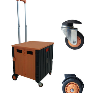 plastic folding shopping cart trolley  rolling cart with 4 wheels  Utility foldable box Collapsible Handcart box pack roll