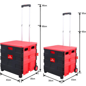 plastic folding shopping cart trolley foldable shopping crate trolley wholesale supermarket