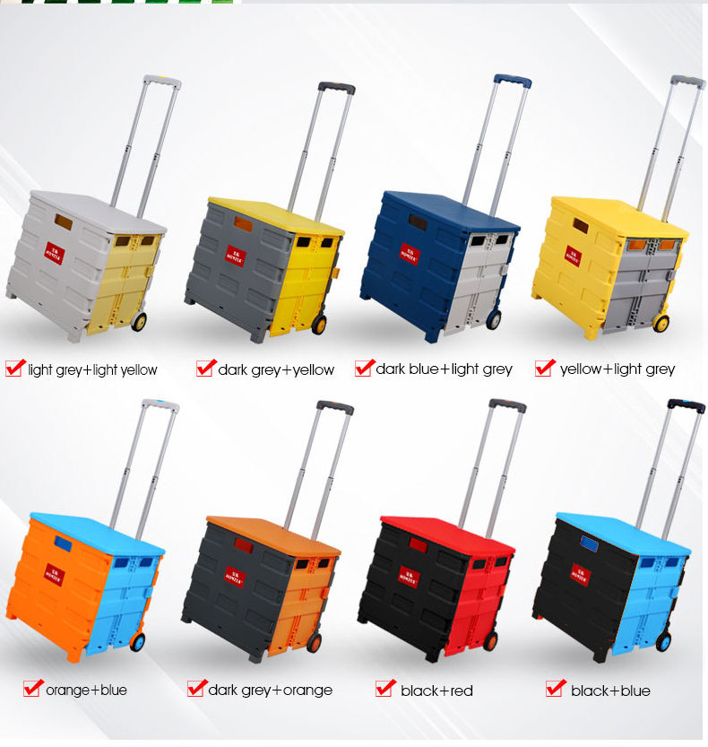 plastic folding shopping cart trolley foldable shopping crate trolley wholesale supermarket