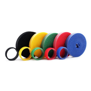 Customized 10*110MM Colorful Fastening Fabric Back To Back Hook And Loop Fastener Tape No Glue Hook Loop