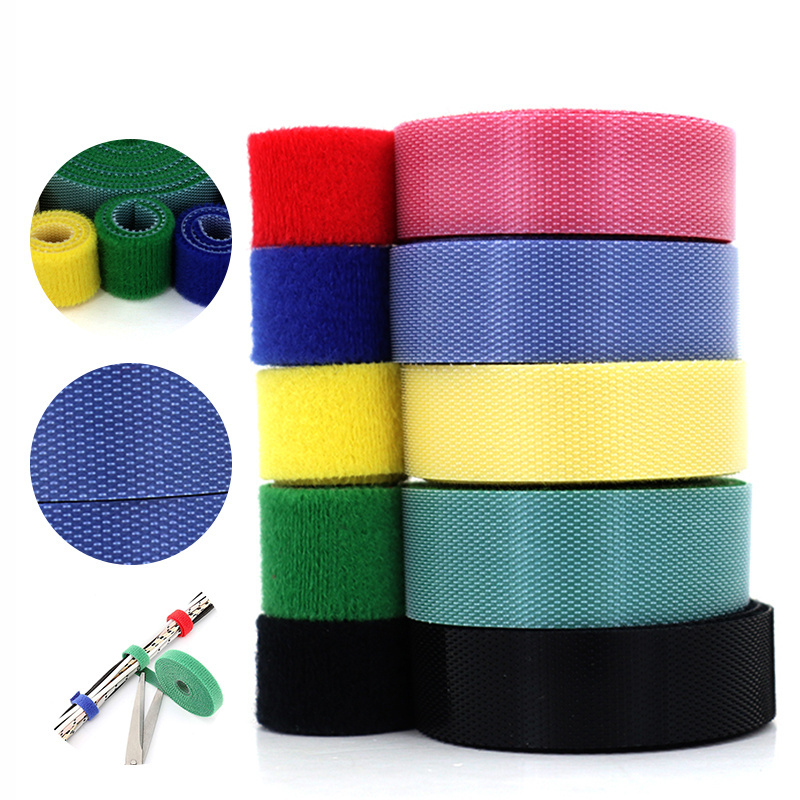 Customized 10*110MM Colorful Fastening Fabric Back To Back Hook And Loop Fastener Tape No Glue Hook Loop