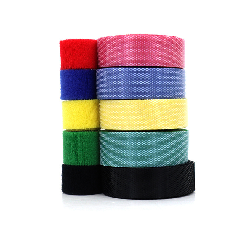 Customized 10*110MM Colorful Fastening Fabric Back To Back Hook And Loop Fastener Tape No Glue Hook Loop