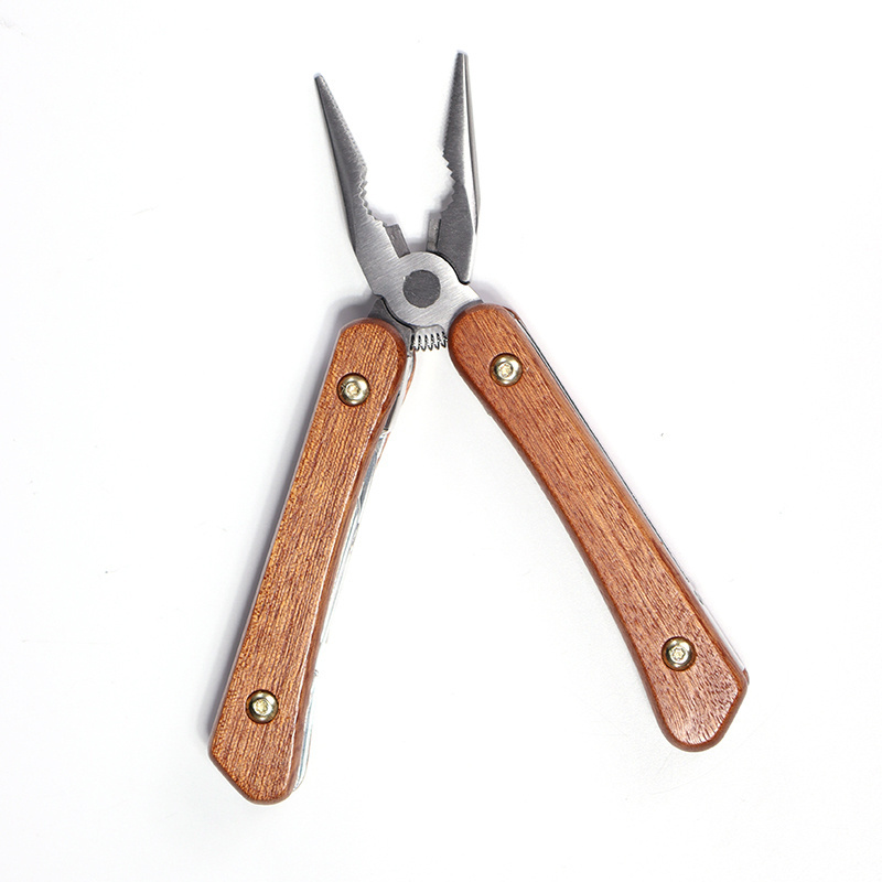 Crimping locking folding pocket cutting pliers with wooden handle nice style with wood handle painted