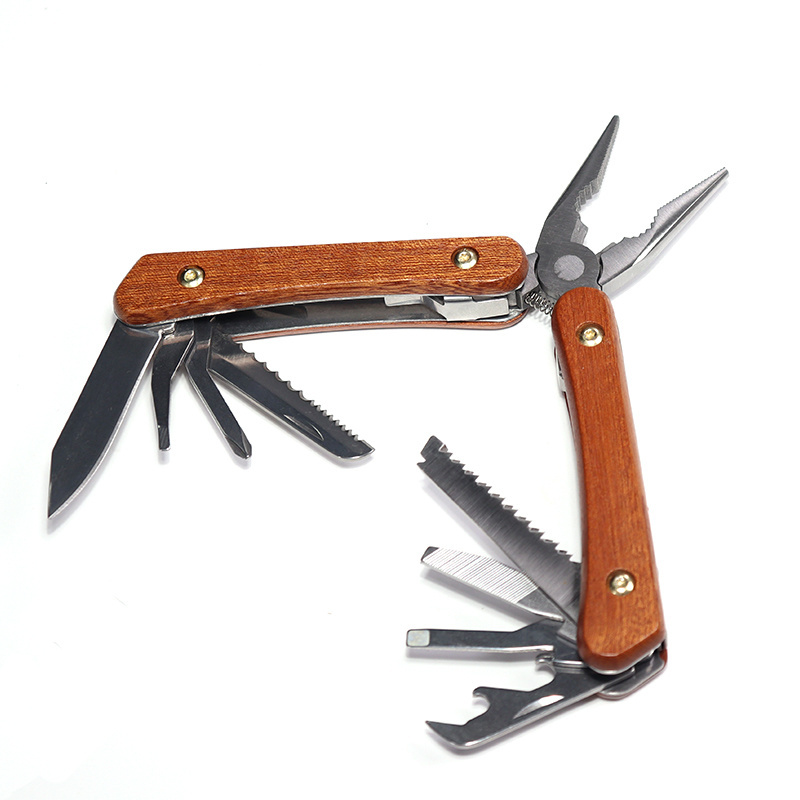 Crimping locking folding pocket cutting pliers with wooden handle nice style with wood handle painted