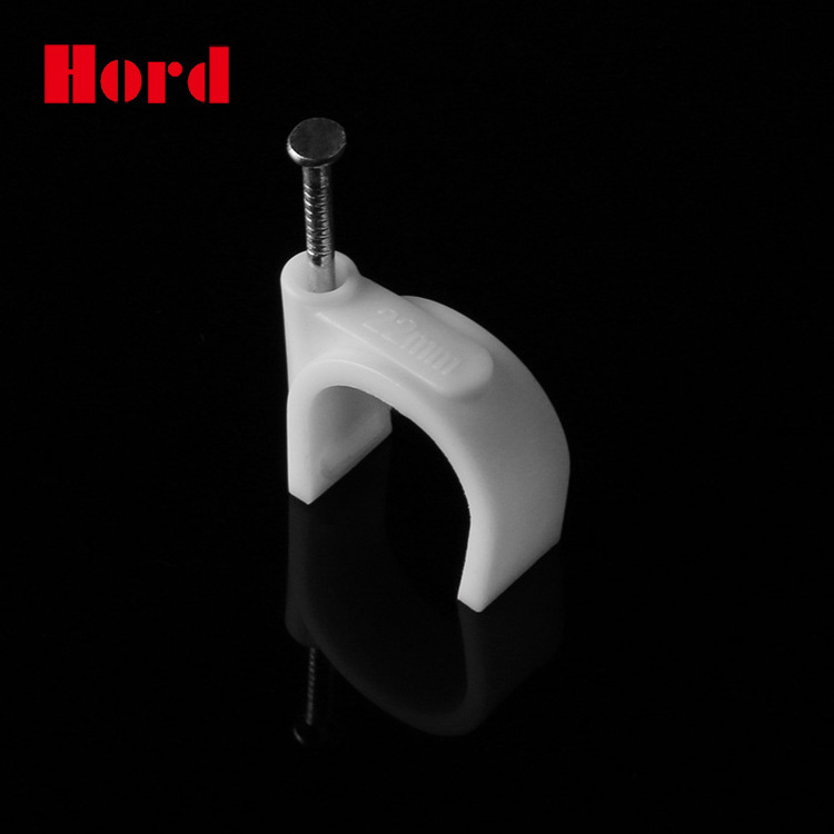 Hord 22mm Circular Shaped Electric Plastic Cable Clip with Steel Nail