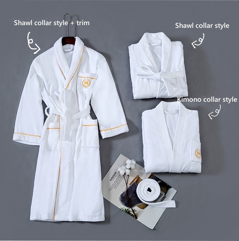 5 Star Hotel Robe Unisex 100% Cotton Custom White Terry Bath Robes Hilton Hotel Bathrobe