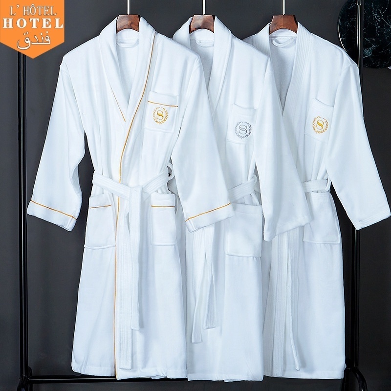 5 Star Hotel Robe Unisex 100% Cotton Custom White Terry Bath Robes Hilton Hotel Bathrobe