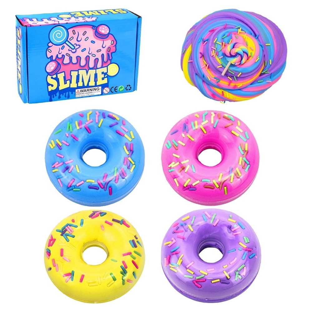 Doughnuts Cotton Mud Butter Slime Kit Super Soft Non-Sticky Multi Colors Cloud Slime Making Kit For Kids Set 4 Pack*100 ML