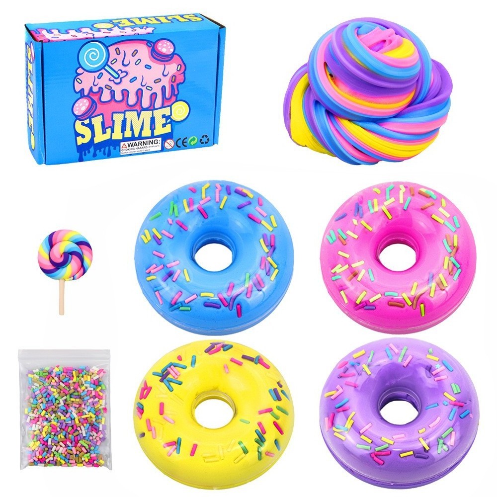 Doughnuts Cotton Mud Butter Slime Kit Super Soft Non-Sticky Multi Colors Cloud Slime Making Kit For Kids Set 4 Pack*100 ML