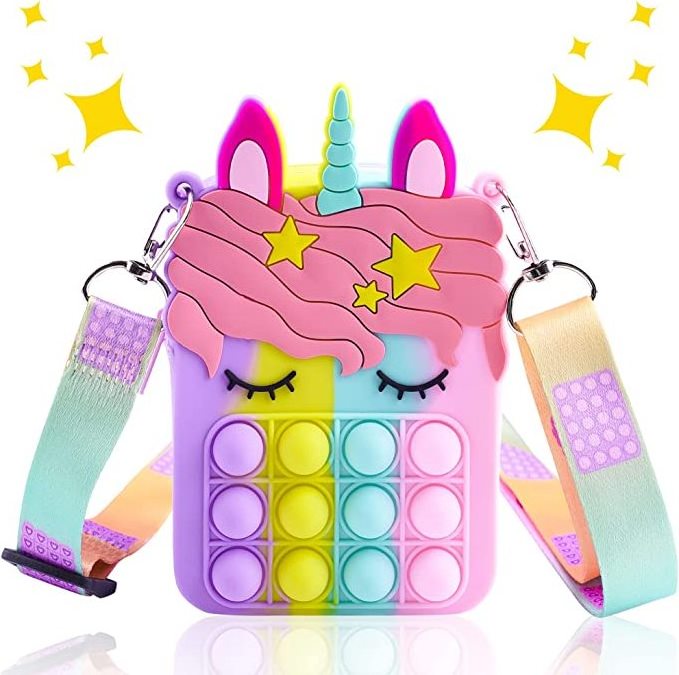 Pop Shoulder Bag for Girls and Women Big Pop Purse Bags Lovely Sensory Silicone Cartoon Toy for Students Kids