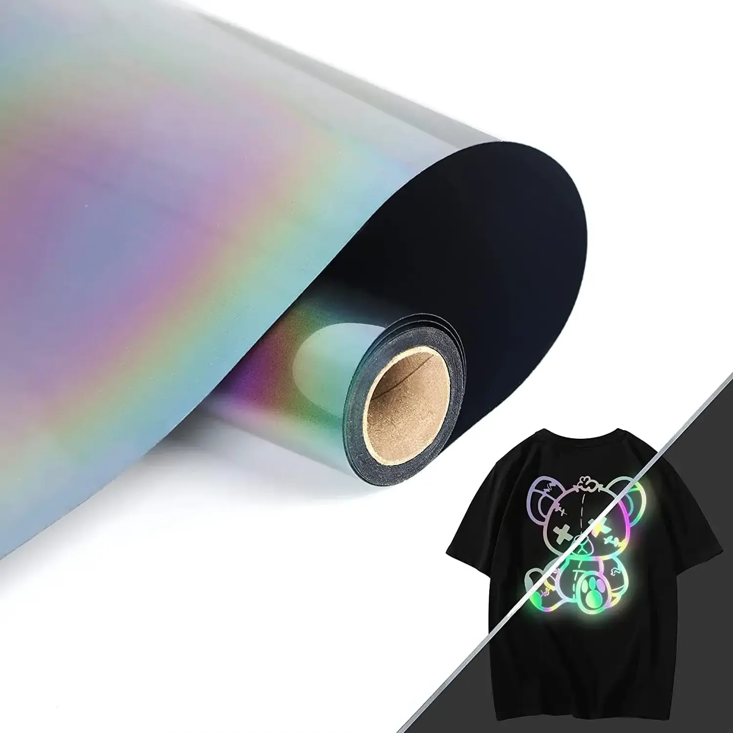 Hot Sell HTV Heat Transfer Pressure Reflective Rainbow Heat Transfer Vinyl For T-shirt