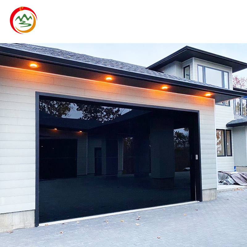 High-end luxury perspective door Frosted Plexiglass Overhead Sliding Glass Panel Garage Door With Pedestrian Door