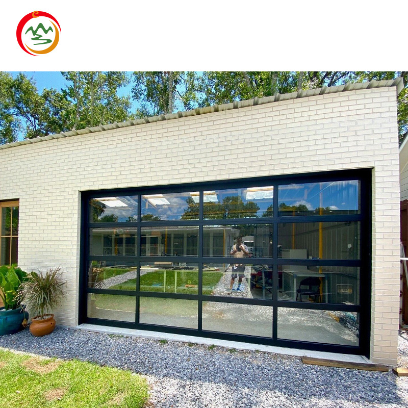 High-end luxury perspective door Frosted Plexiglass Overhead Sliding Glass Panel Garage Door With Pedestrian Door