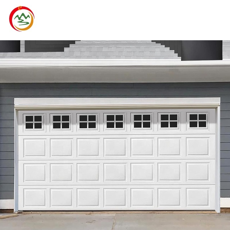 0.4mm Steel-Foaming-Steel Sandwich smooth Modern Walnut Sectional Panel Garage Door Tempered overhead garage door with window