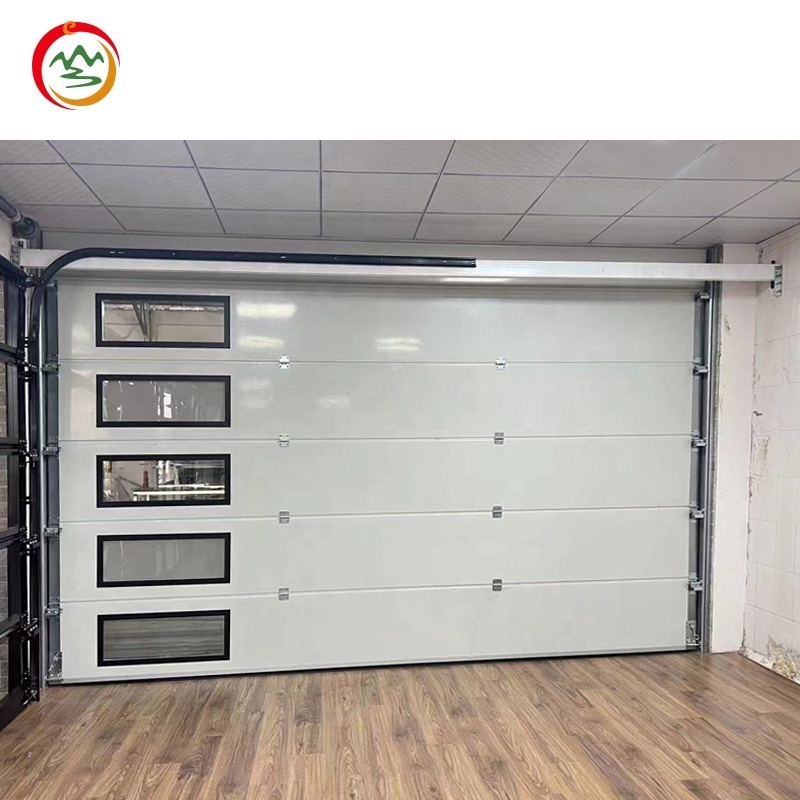 0.4mm Steel-Foaming-Steel Sandwich smooth Modern Walnut Sectional Panel Garage Door Tempered overhead garage door with window