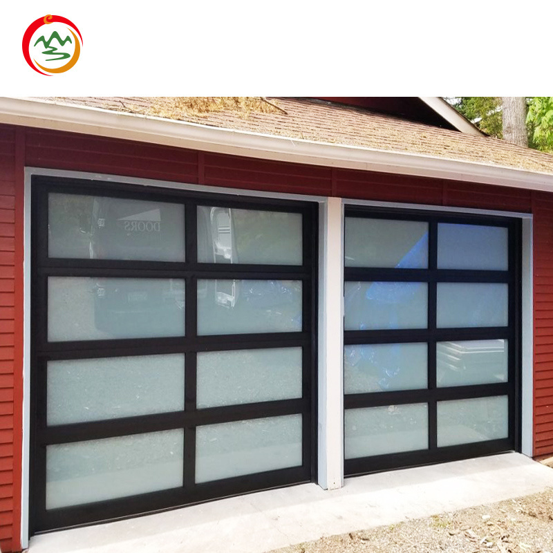 High-end luxury perspective door Frosted Plexiglass Overhead Sliding Glass Panel Garage Door With Pedestrian Door