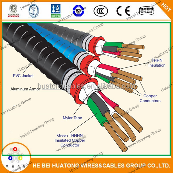 UL1569 C-S-A C22.2.131 MC AC-THH AC90 TECK90 ACWU90 wet or dry location construction cables with interlock voltage rate 600V