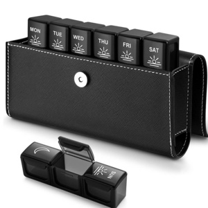 Hot Sale New Pill Organizer soft Leather Wallet 21 Compartments Monthly Plastic Storage Box