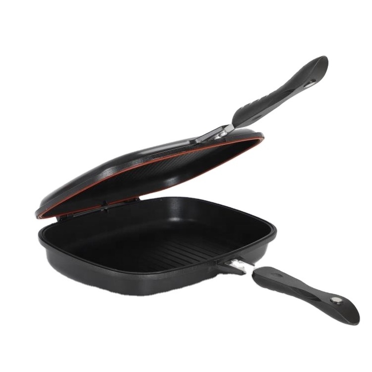 Flat-bottomed non-stick pan fried fish steak artifact double-sided pressure cooker grill pan