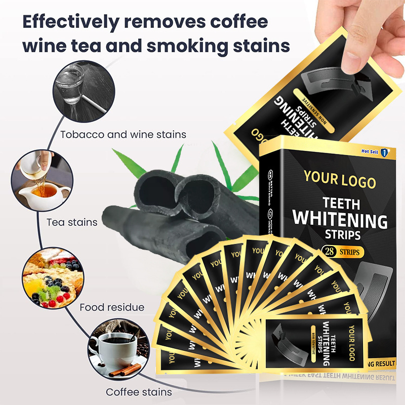 Professional Home Bleaching White Product Whitening Black Pap Charcoal Activated Whitening Teeth Strips With Private Label