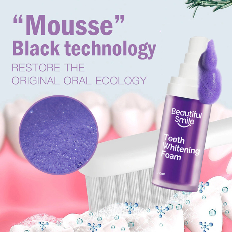 Wholesale Private Label 50ml Natural Deep Cleaning Stains Fluoride Free V34 Teeth Whitening Purple Foam Mousse Toothpaste