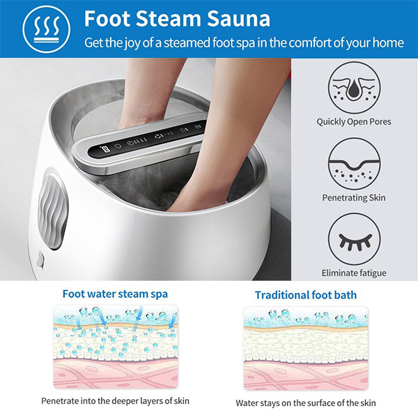 HG Foot Spa Massager with Steam Soothe Tired Sauna Steamer 4 Pedicure Massage Rollers Feet Bath Care