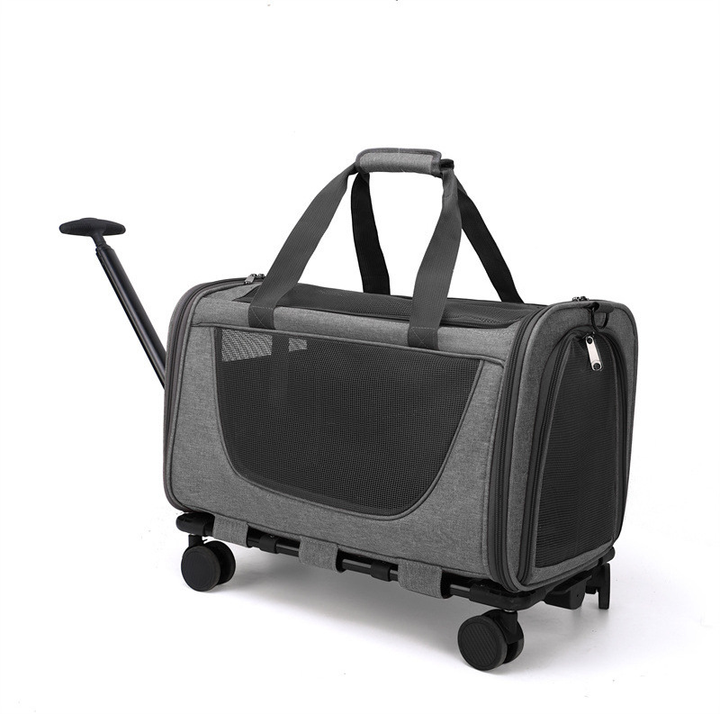 Airline approved Oxford cat dog bag pet trolley case portable breathable pet carrier bag with removable wheels travel