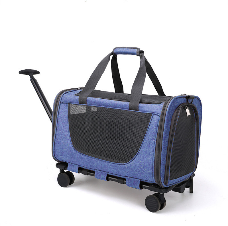 Airline approved Oxford cat dog bag pet trolley case portable breathable pet carrier bag with removable wheels travel