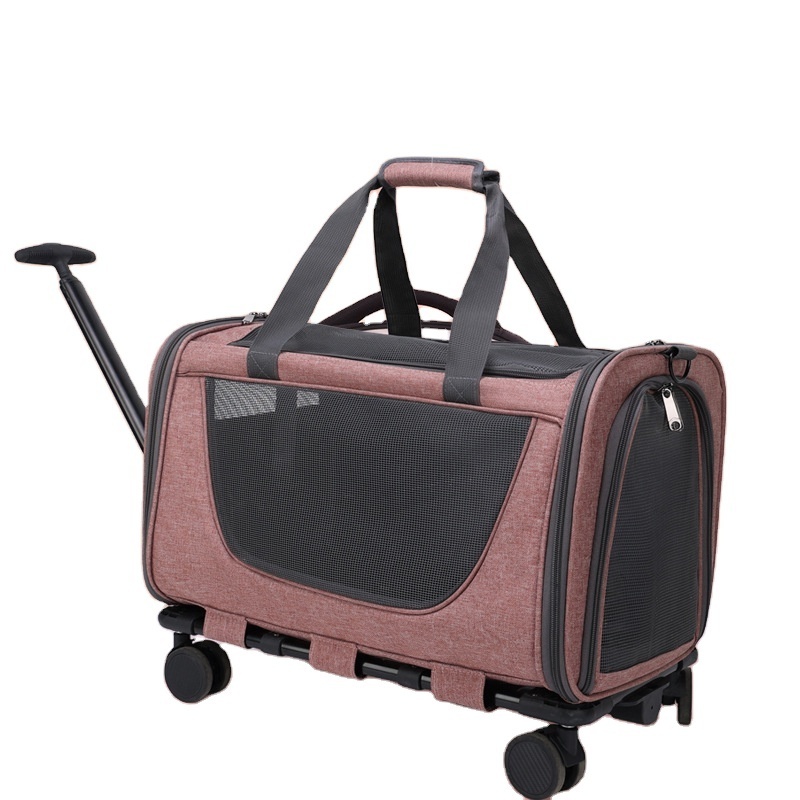 Airline approved Oxford cat dog bag pet trolley case portable breathable pet carrier bag with removable wheels travel