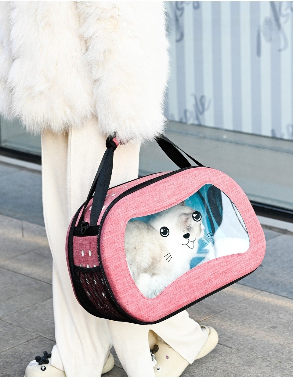 Pet Carriers for Cats Dogs Travel Carrying Bags Shoulder Nylon Bag for Pet Breathable Portable Cross Body Storage Foldable Pet B