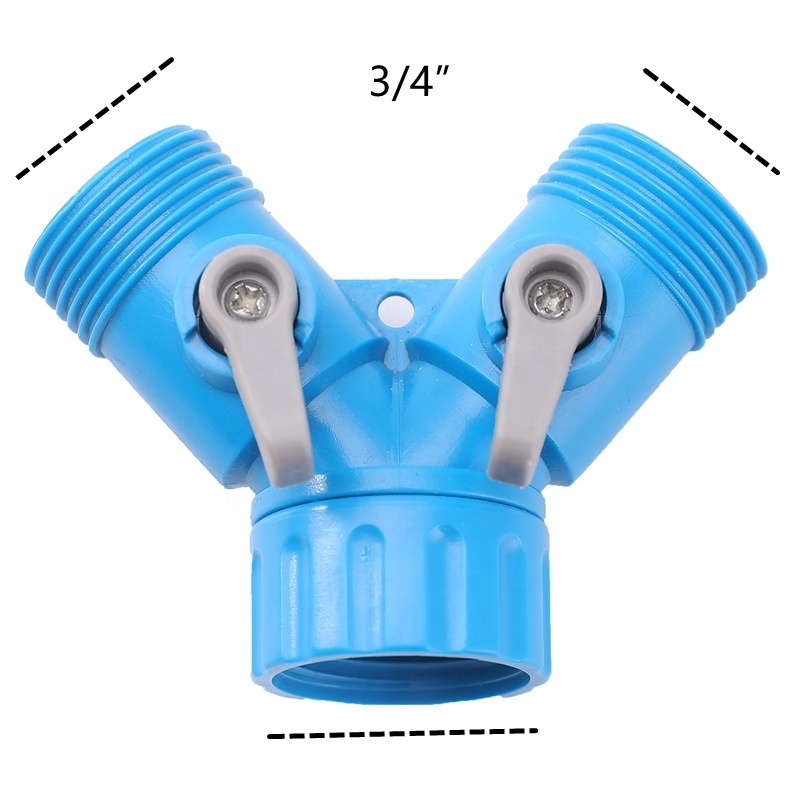 Plastic 3/4 inch Y Quick Connector 2 Way Garden Hose Splitters With Valve Faucet Adapter