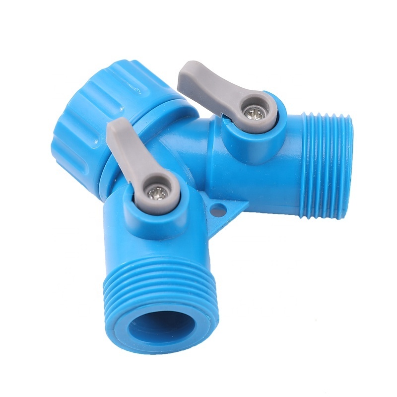 Plastic 3/4 inch Y Quick Connector 2 Way Garden Hose Splitters With Valve Faucet Adapter