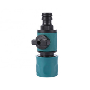 Plastic garden hose quick connector with shut off valve