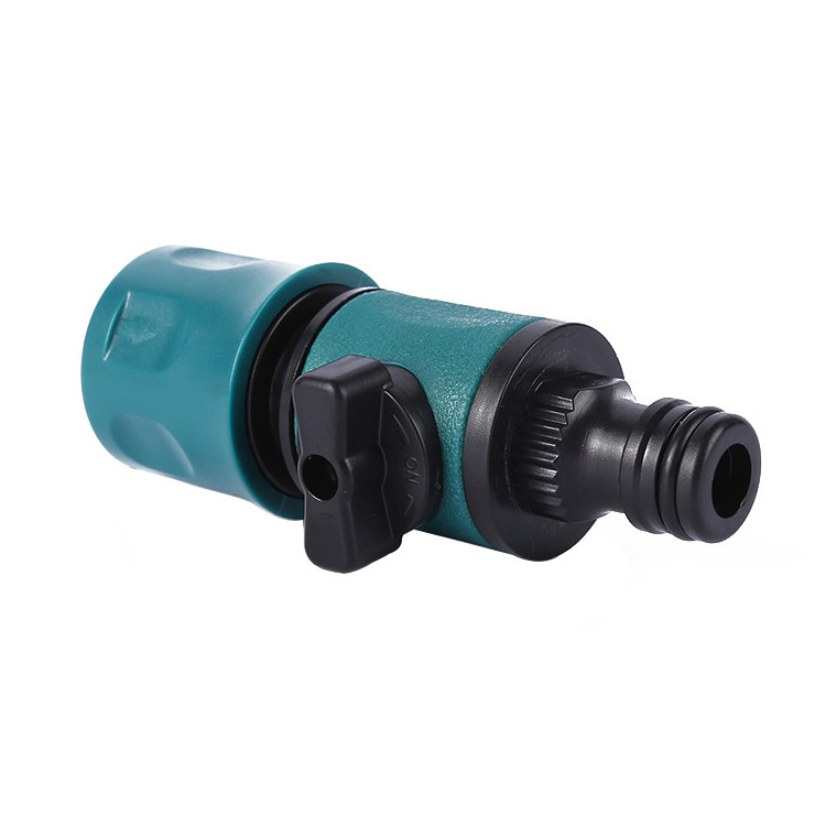 Plastic garden hose quick connector with shut off valve