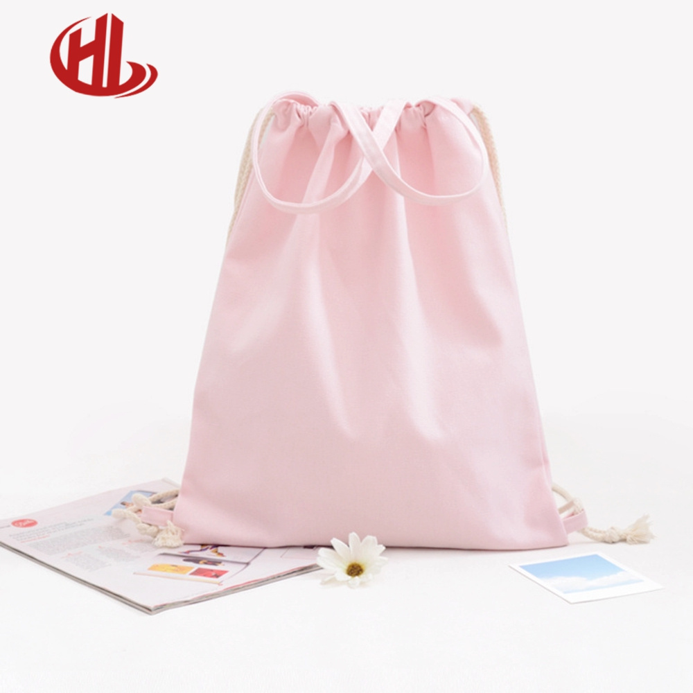 Recyclable Custom sport plain cotton canvas tote drawstring bag women backpack