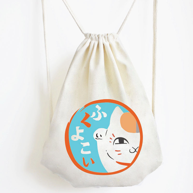 Custom cotton canvas drawstring bag fashion cartoon mini foldable school bags backpack women