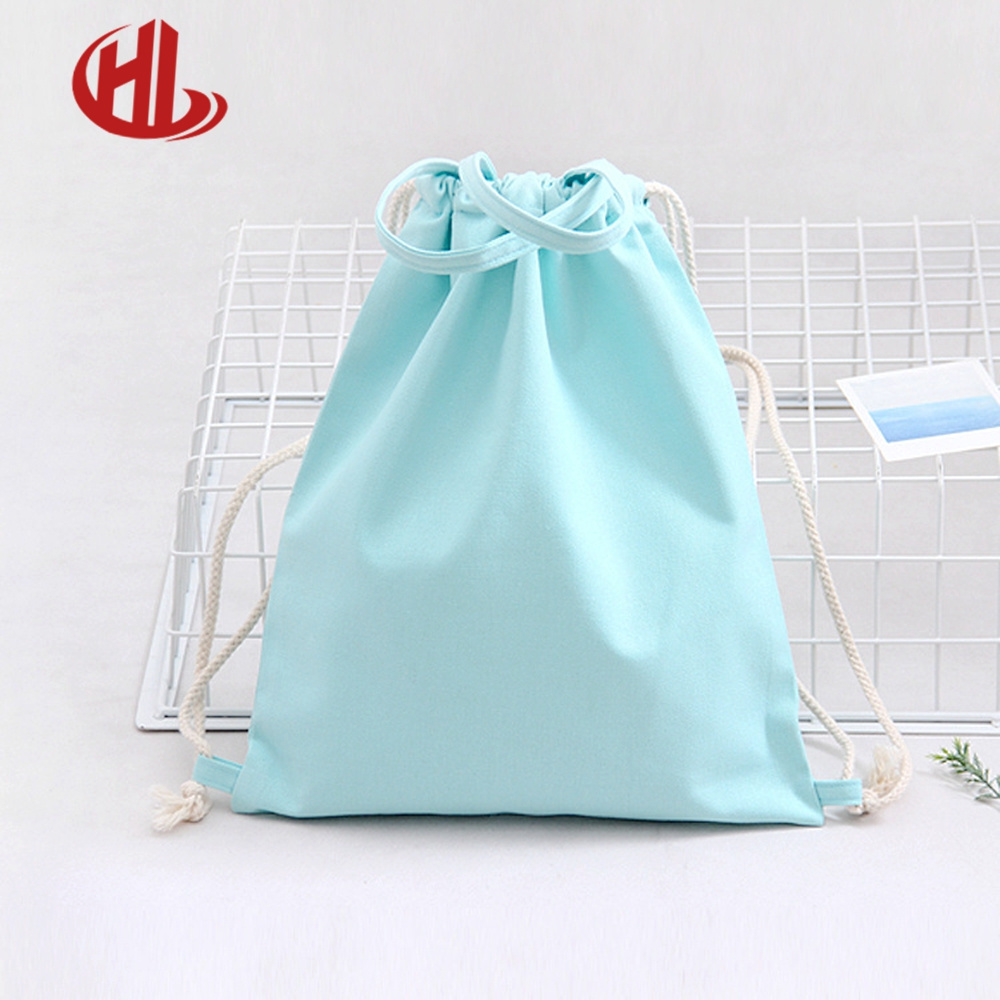 Recyclable Custom sport plain cotton canvas tote drawstring bag women backpack