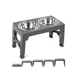 5 Adjustable Heights Raised Dog Bowl Stand with Double Stainless Steel Dog Food Feeder Elevated Pet Bowls