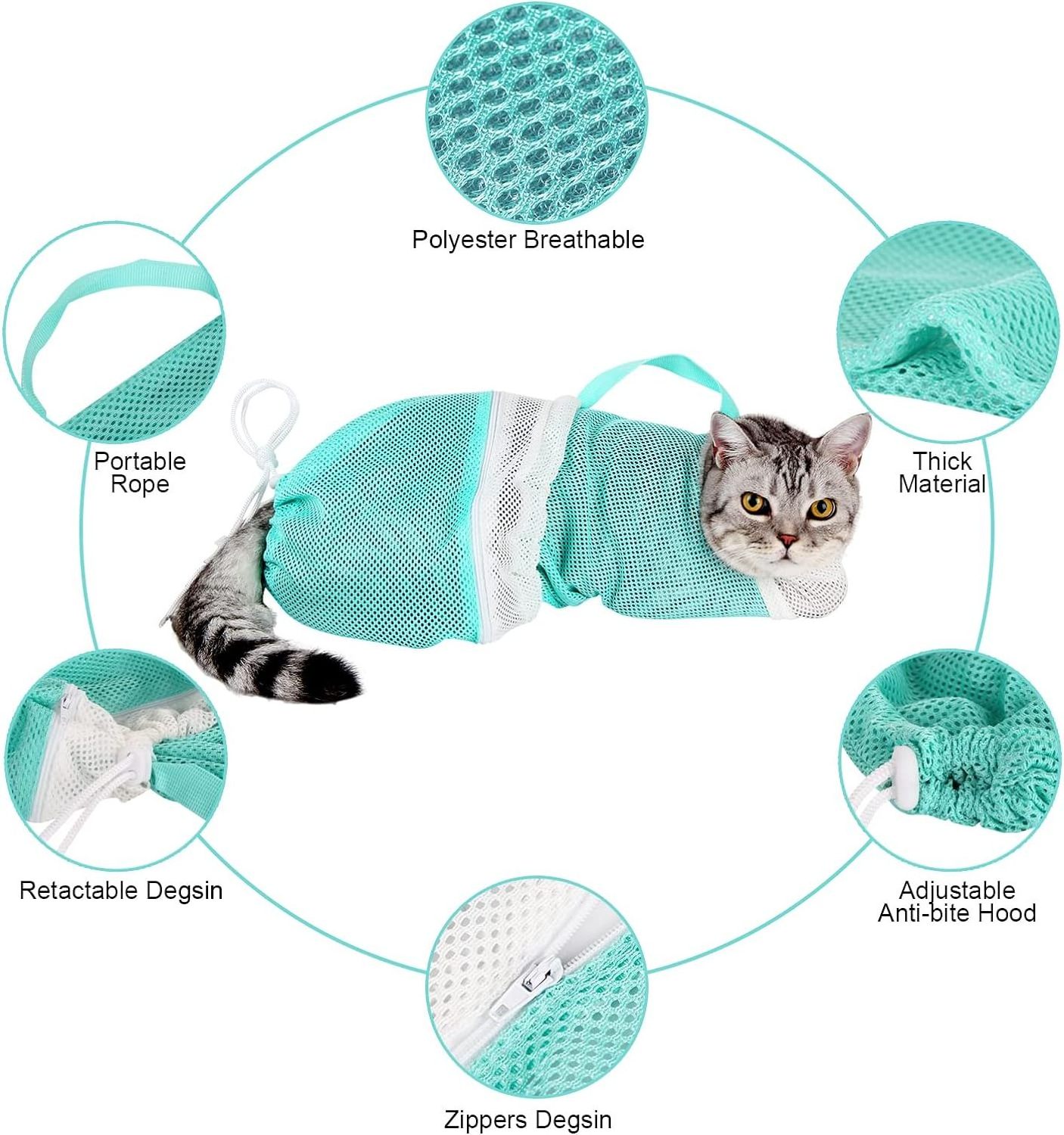 Adjustable Multifunctional Anti-Bite and Anti-Scratch for Bath Pet Cleaning Shower Bags Cat Bathing Grooming Bag