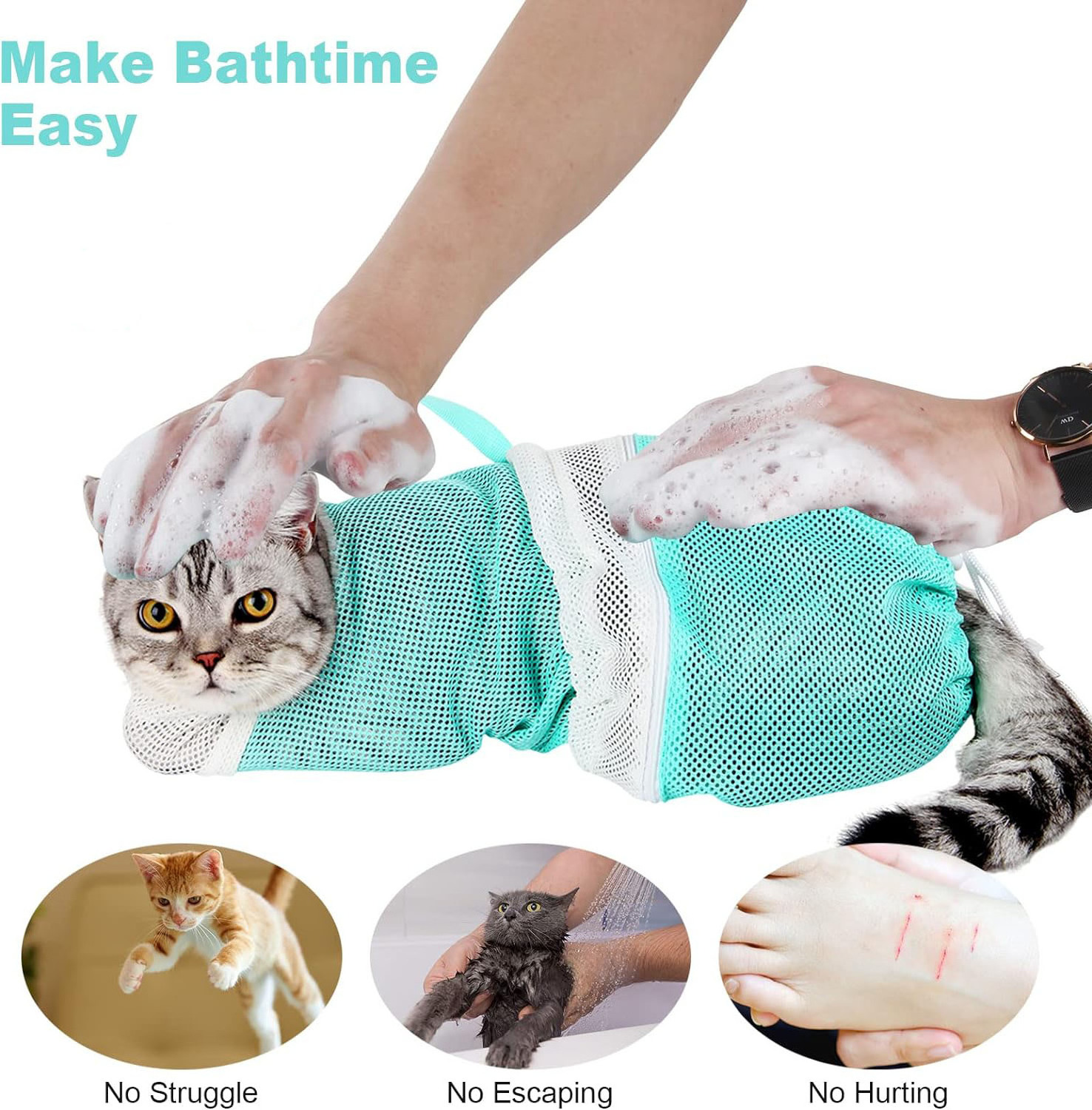 Adjustable Multifunctional Anti-Bite and Anti-Scratch for Bath Pet Cleaning Shower Bags Cat Bathing Grooming Bag