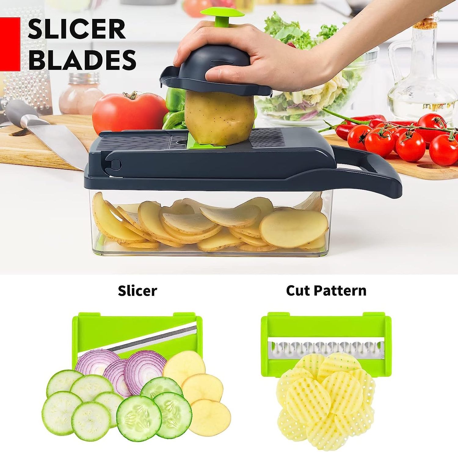 14 in 1Multifunctional Food Chopper Kitchen Vegetable Slicer Dicer Cutter Veggie Chopper With 8 Blades