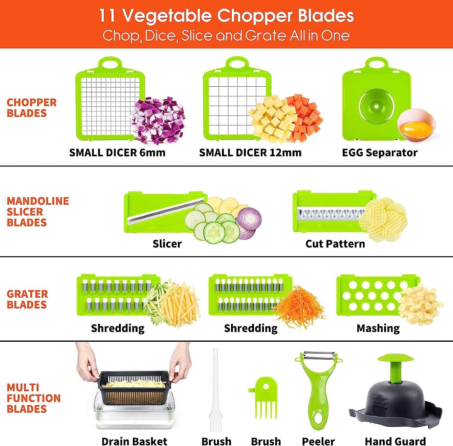 14 in 1Multifunctional Food Chopper Kitchen Vegetable Slicer Dicer Cutter Veggie Chopper With 8 Blades