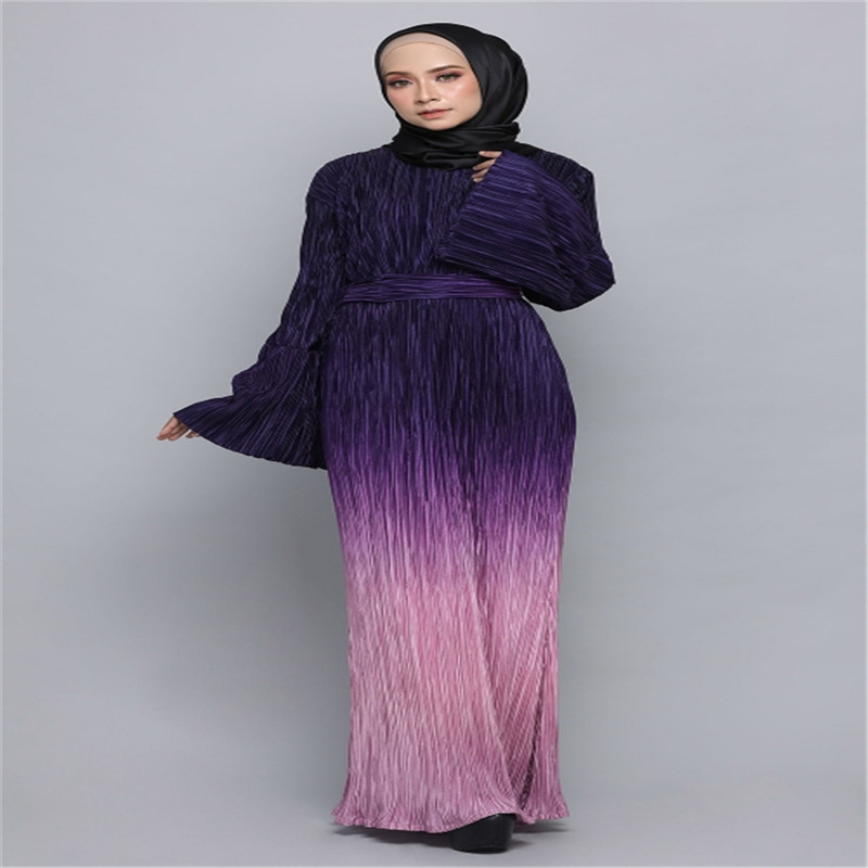 Classic Support Laitu To Customize Women's Pink Gradient Black Horn Sleeve Fashion Abaya Robe Islamic Muslim Garment Factory