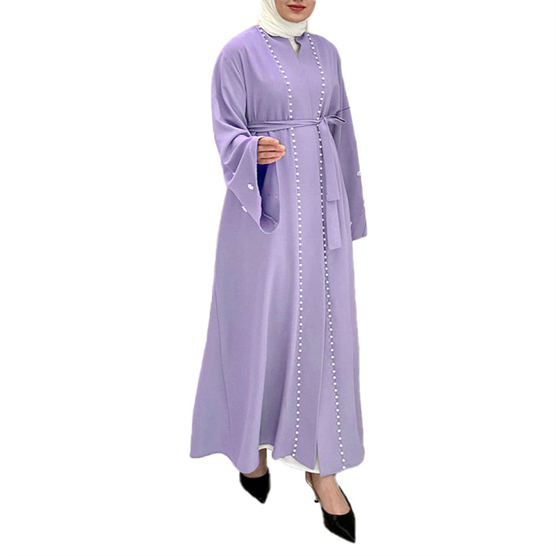 Bulk Stock Custom Islamic Clothing Dubai Islamic Eid Modest Abayas Kimono For Muslim Women Dress Handmade Beads Open Abaya