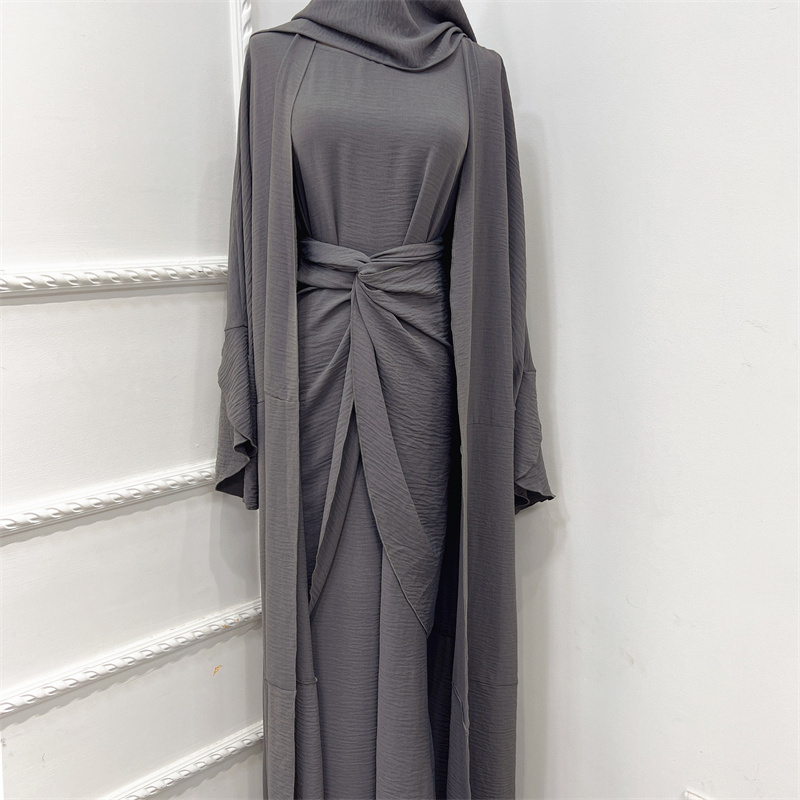 Fashion Hot Islamic Clothing 3 Pieces Set Qatar Abaya Designs Solid Color With Edge For Women Muslim Dress Dubai Open Abaya